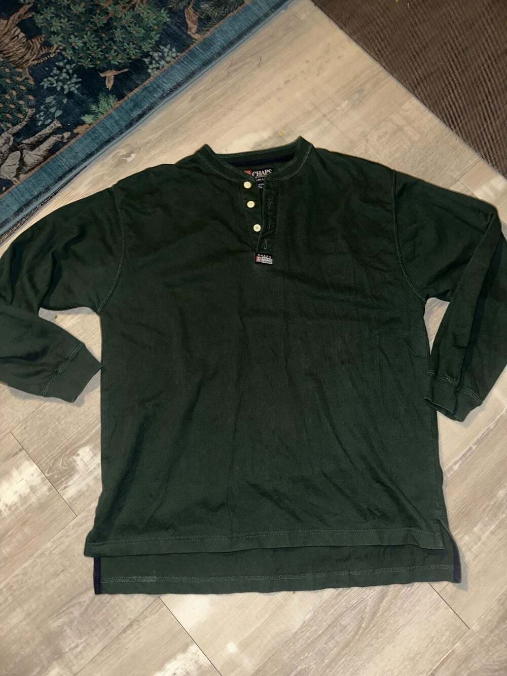 Chaps Ralph Lauren Henley Shirt Size M Green Long Sleeve Waffle Knit